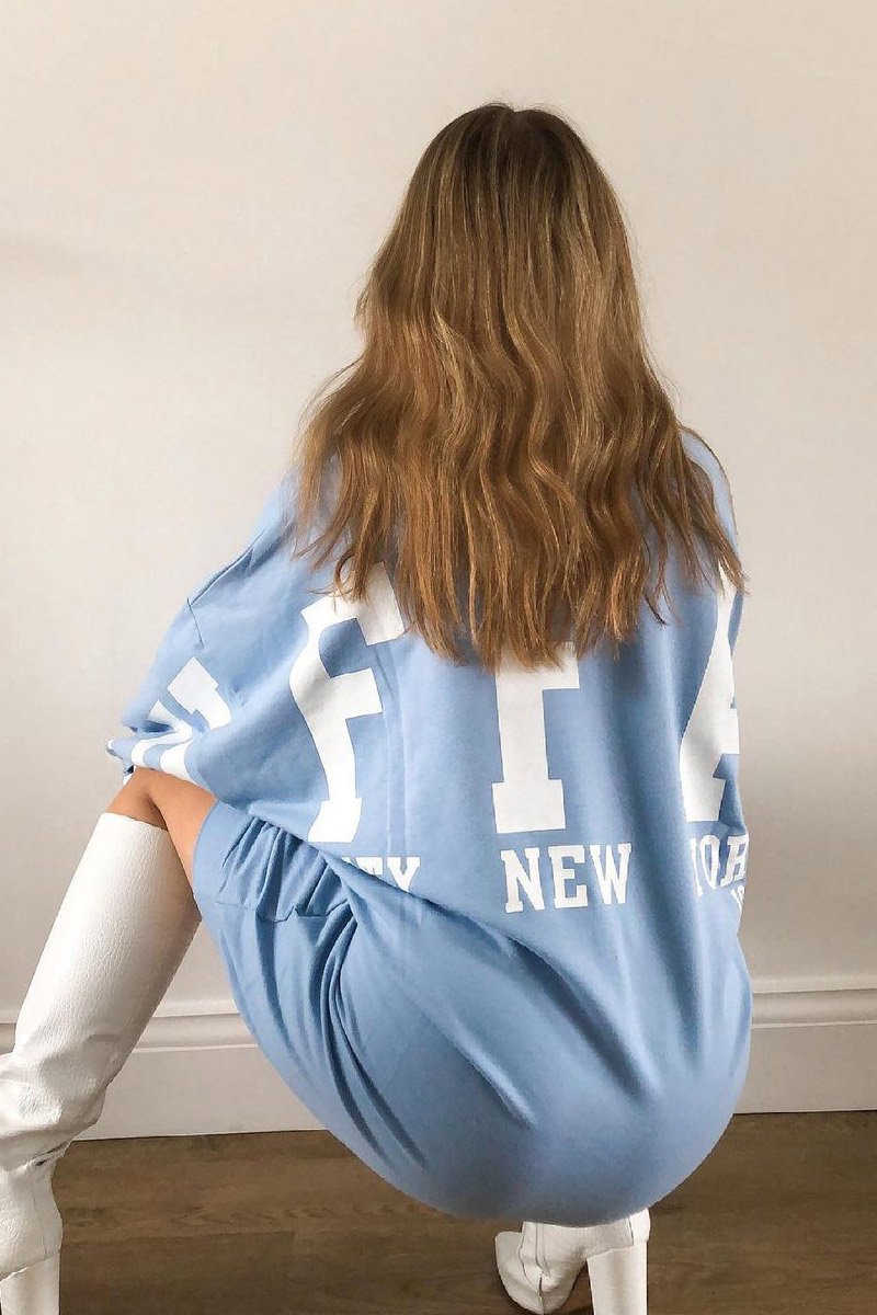 Blue Buffalo New York Slogan Sweater Dress - Nazaria-Dresses