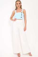 Blue Button Detail Crop Top - Amory-Crop Tops