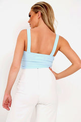 Blue Button Detail Crop Top - Amory-Crop Tops