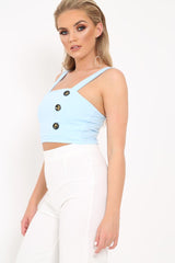 Blue Button Detail Crop Top - Amory-Crop Tops