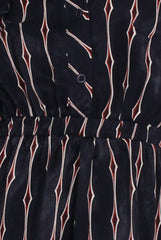 Blue Button Up Diamond Pattern Playsuit - Jessica-Playsuits