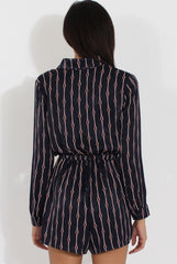 Blue Button Up Diamond Pattern Playsuit - Jessica-Playsuits