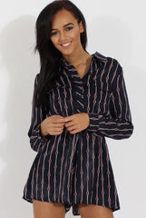 Blue Button Up Diamond Pattern Playsuit - Jessica-Playsuits