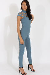 Blue Cage Detail Jumpsuit - Aurelia-Jumpsuits