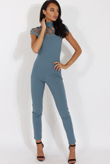 Blue Cage Detail Jumpsuit - Aurelia-Jumpsuits