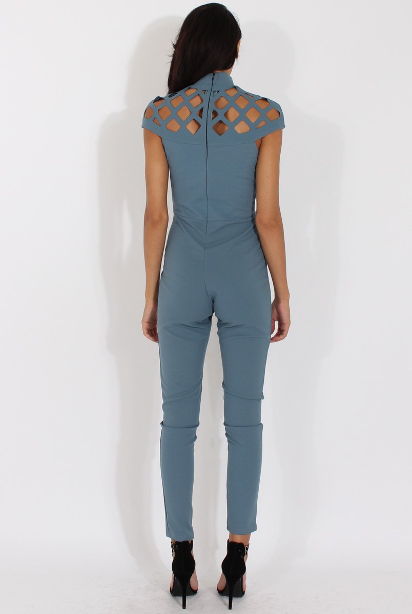 Blue Cage Detail Jumpsuit - Aurelia-Jumpsuits