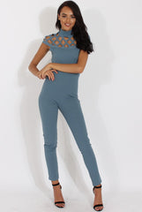 Blue Cage Detail Jumpsuit - Aurelia-Jumpsuits