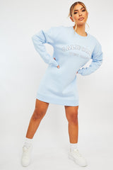 Blue California Slogan Sweater Mini Dress - Immi-Dresses
