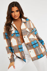 Blue Camel Check Pocket Front Shacket - Misa-Shacket