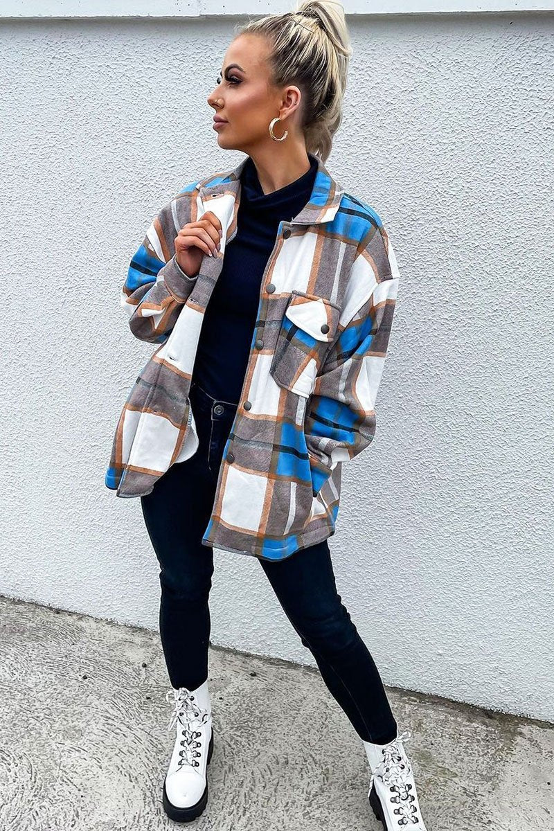 Blue Camel Check Pocket Front Shacket - Misa-Shacket
