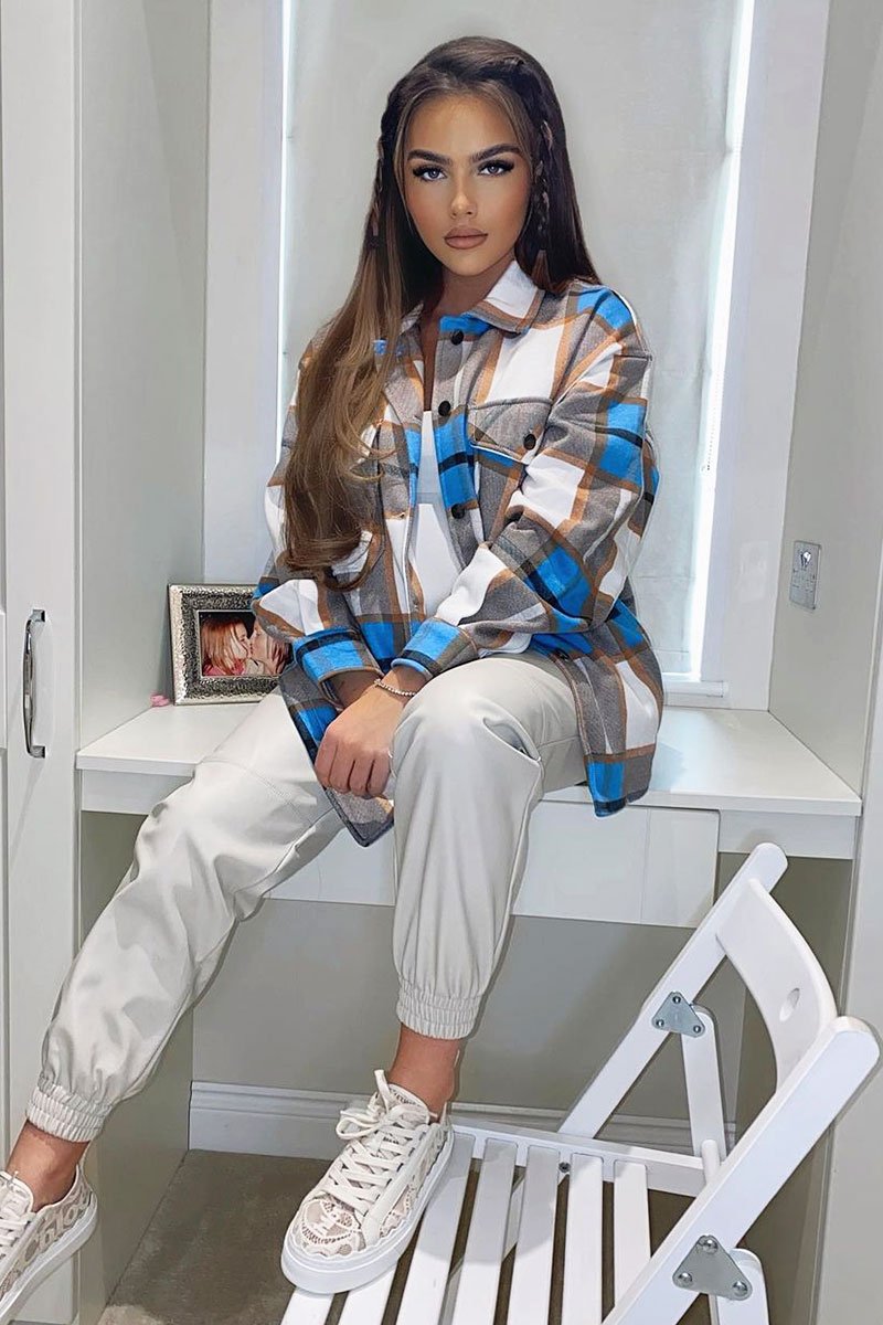 Blue Camel Check Pocket Front Shacket - Misa-Shacket