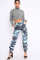 Blue Camo Printed Cargo Trousers - Vivi-Trousers