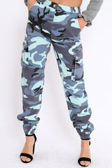Blue Camo Printed Cargo Trousers - Vivi-Trousers
