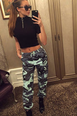 Blue Camo Printed Cargo Trousers - Vivi-Trousers