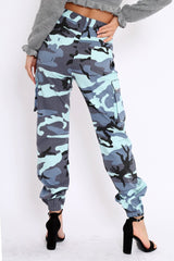 Blue Camo Printed Cargo Trousers - Vivi-Trousers