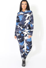 Blue Camouflage Two Piece Loungewear Set - Alice-Co-ords