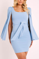 Blue Cape Sleeve Bodycon Dress - Fearne-Dresses