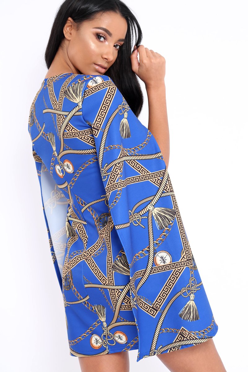 Blue Chain Blazer Cape Dress - Nirvi-Dresses