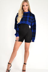 Blue Check Batwing Crop Knit Jumper - Marisa-Jumper