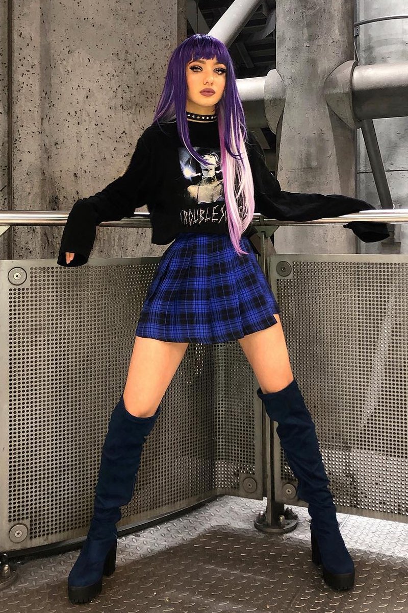 Blue Check Button Front Pleated Skirt - Laela-Skirts