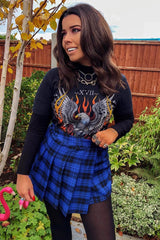 Blue Check Button Front Pleated Skirt - Laela-Skirts