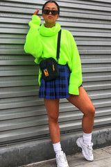 Blue Check Button Front Pleated Skirt - Laela-Skirts