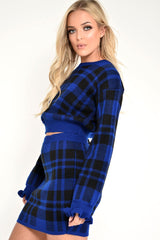 Blue Check Frill Cuff Knit Jumper - Lanelle-Jumper