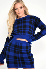 Blue Check Frill Cuff Knit Jumper - Lanelle-Jumper