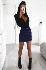 Blue Check High Waist Mini Skirt - Lyra-Skirts
