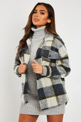 Blue Check Oversized Wool Blend Shacket - Diora-Shacket
