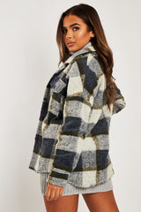 Blue Check Oversized Wool Blend Shacket - Diora-Shacket