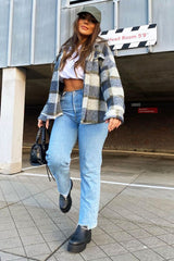 Blue Check Oversized Wool Blend Shacket - Diora-Shacket