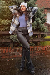 Blue Check Oversized Wool Blend Shacket - Diora-Shacket