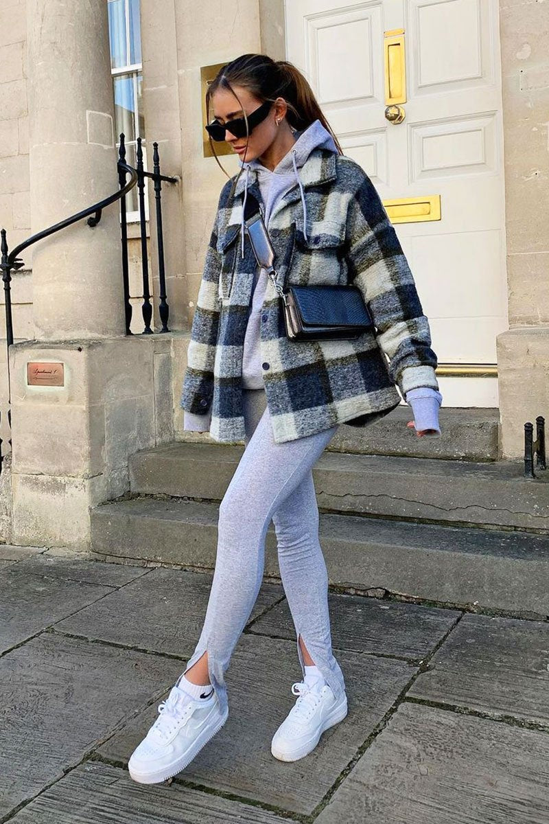 Blue Check Oversized Wool Blend Shacket - Diora-Shacket