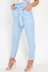Blue Check Paper Bag Trousers - Irma-Trousers