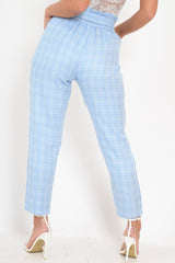 Blue Check Paper Bag Trousers - Irma-Trousers
