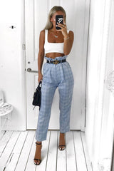 Blue Check Paper Bag Trousers - Irma-Trousers