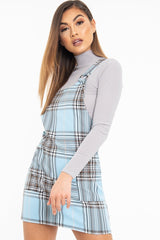 Blue Check Ring Detail Pinafore Dress - Blaire-Dresses
