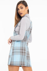 Blue Check Ring Detail Pinafore Dress - Blaire-Dresses