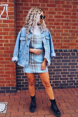 Blue Check Ring Detail Pinafore Dress - Blaire-Dresses