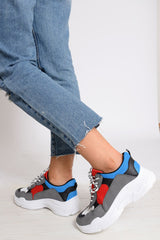 Blue Chunky Panel Trainers - Libby-Trainers