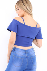 Blue Cold Shoulder Crop Top - Amilah-Tops