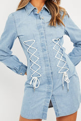 Blue Corset Lace Front Denim Mini Dress - Galya-Dresses