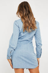 Blue Corset Lace Front Denim Mini Dress - Galya-Dresses