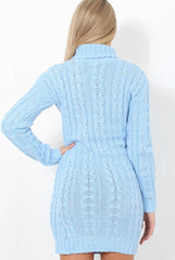 Blue Cowl Neck Knitted Dress-Loria-Dresses