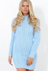 Blue Cowl Neck Knitted Dress-Loria-Dresses