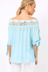 Blue Crochet Bardot Top - Evelina-Tops