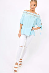 Blue Crochet Bardot Top - Evelina-Tops