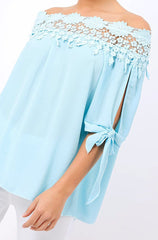 Blue Crochet Bardot Top - Evelina-Tops