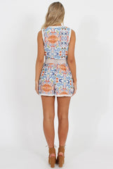 Blue Crochet Cross Over Playsuit - Macey-Playsuits